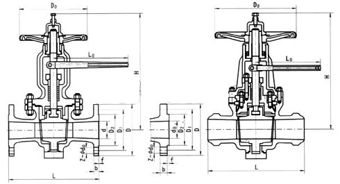 X44H金属硬密封提升式旋塞阀外形尺寸图